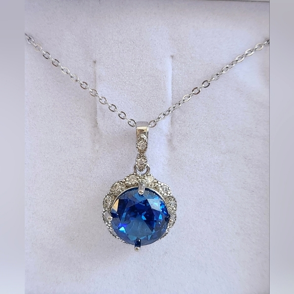NWT Ryze Sapphire Blue Ice & White Cubic Zirconia .925 Sterling Silver Necklace - Picture 3 of 8
